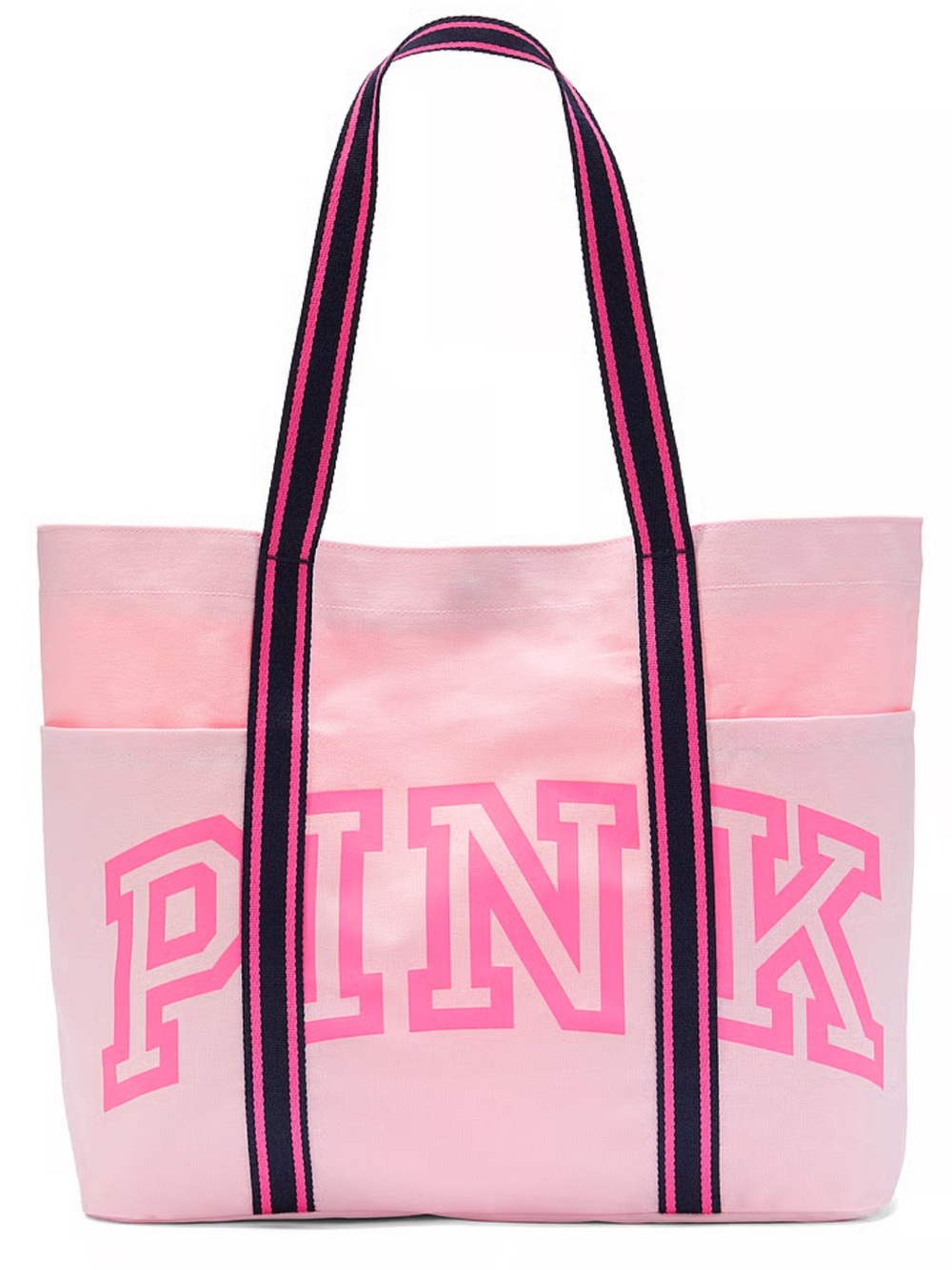 PINK Victoria's Secret NWOT Light Pink Canvas Tote with Navy and Hot Pink Straps